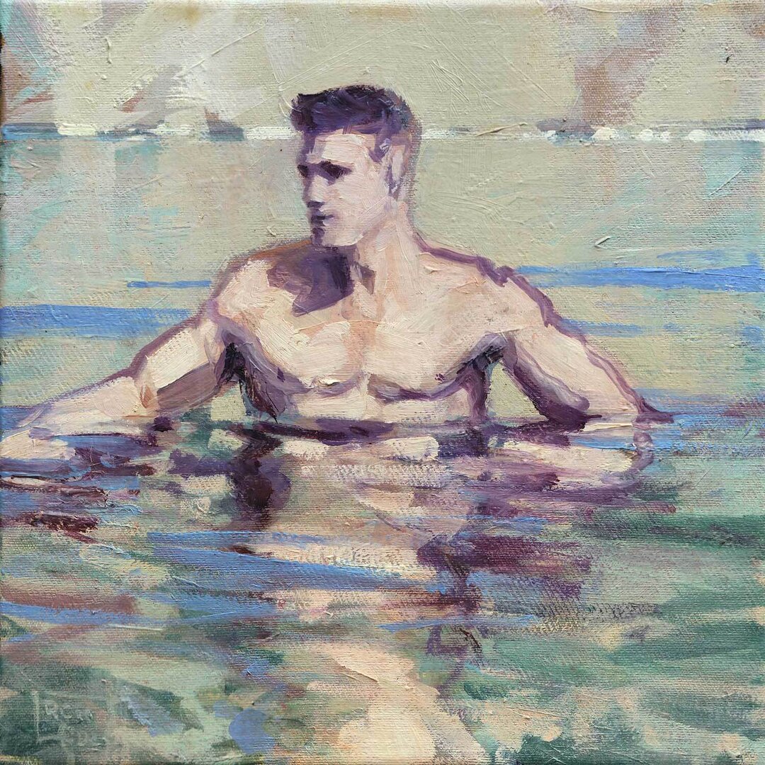 Robert C. Rore, WV 10175, Mann im Wasser, Öl auf Leinwand, 25x25 cm, sign., dat. 2024, gerahmt

en détail - Internationale Gruppenausstellung
kunstbehandlung.com/Programm/En-de…