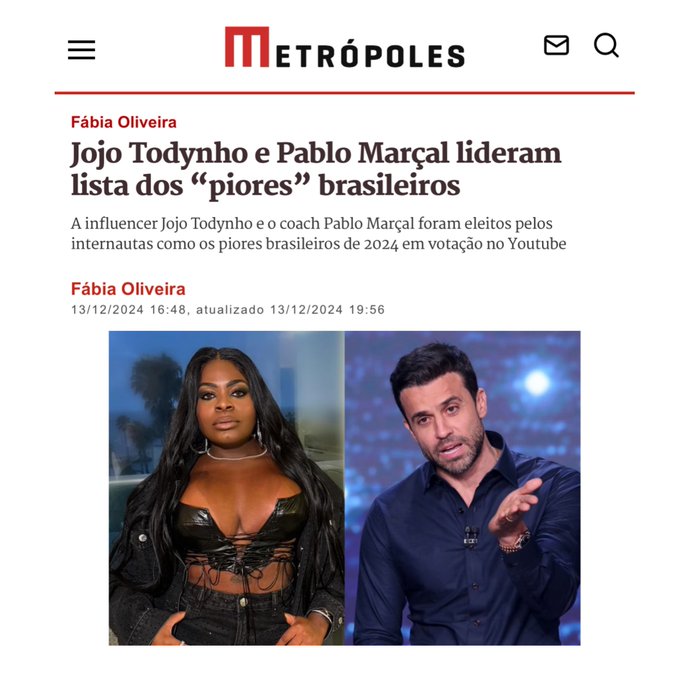 BrasilPost13's tweet photo. E aí pessoal, vocês concordam que Pablo Marçal e Jojo Todynho são os piores, ou Bolsonaro ganha de lavada o troféu de pior Desgraça do Brasil ??? 👇 https://t.co/3J08wQExEy