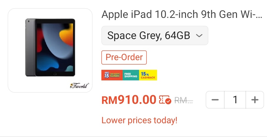 Wey harga ipad 9th gen sekarang RM910 je?!