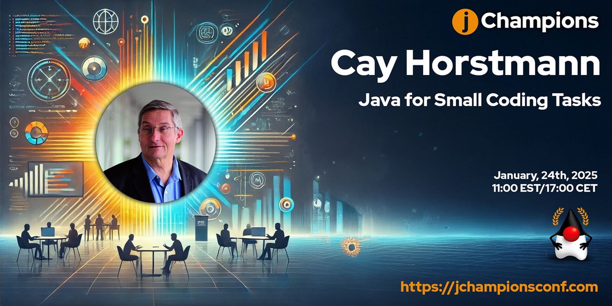 Attend the 2025 JChampions Conference online on January 23, 24, 27, 28. All sessions are led by a Java Champion. 
Speakers &amp; Session at  jchampionsconf.com. 
Free tickets: tinyurl.com/2pyth6cv. 
Watch previous sessions: tinyurl.com/57d9yn8v