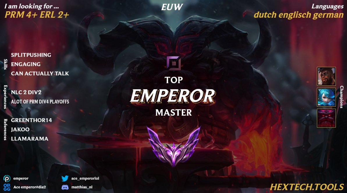 Hello, i'm looking for team again after a split with ace gaming. Mainly looking for prm4 and erl 2+. My Strong points are communication and late game macro, still need to improve my laning a bit, but i'm working on it. 

Likes and retweets appreciated.