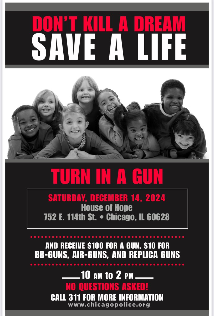 Happening Right Now! We are hosting 2 Gun Turn-Ins. 1 in  <a href="/ChicagoCAPS05/">5th District-Calumet</a> and the other in <a href="/ChicagoCAPS07/">7th DISTRICT ENGLEWOOD</a>. Help us remove firearms off the streets of Chicago.