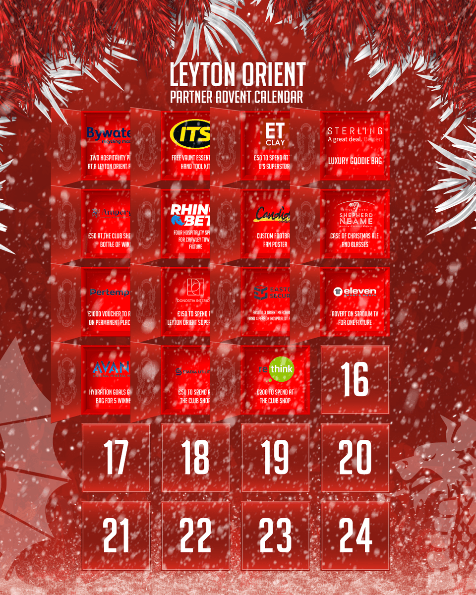 leytonorientfc's tweet photo. Win £200 to spend at @LOFCShop! 🎄

Rethink Productivity are up fifteenth in our special Club Partners Advent Calendar 📅

Enter for 🆓 here 👉 https://t.co/JqppB6IrYQ

#LOFC #OneOrient https://t.co/NLV5qNraGH