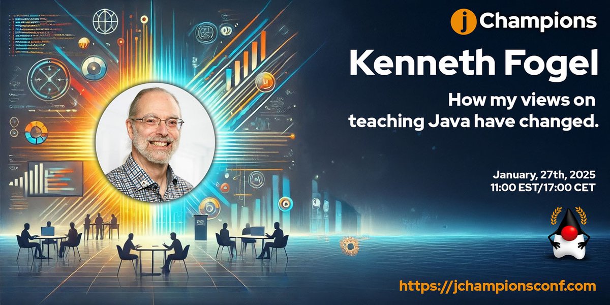 Attend the 2025 JChampions Conference online on January 23, 24, 27, 28. All sessions are led by a Java Champion. 
Speakers &amp; Session at  jchampionsconf.com. 
Free tickets: tinyurl.com/2pyth6cv. 
Watch previous sessions: tinyurl.com/57d9yn8v