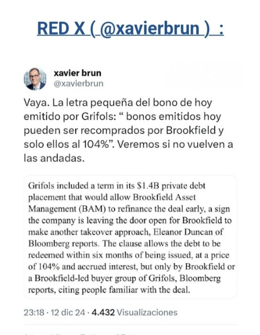 pharma_jonpi's tweet photo. ¿ Volverá #Brookfield Con su OPA Sobre #Grifols ? . ¡ Operación #Galaxy ! . GRÍFOLS Sube con Fuerza en Bolsa Tras la Emisión de BONOS y la Subida de Rating de S&P .
#ibex #nasdaq #grfs #dax #ftse #talecris #expansion #dowjones
https://t.co/SWEDT5Cpav https://t.co/sX9nAikxYF