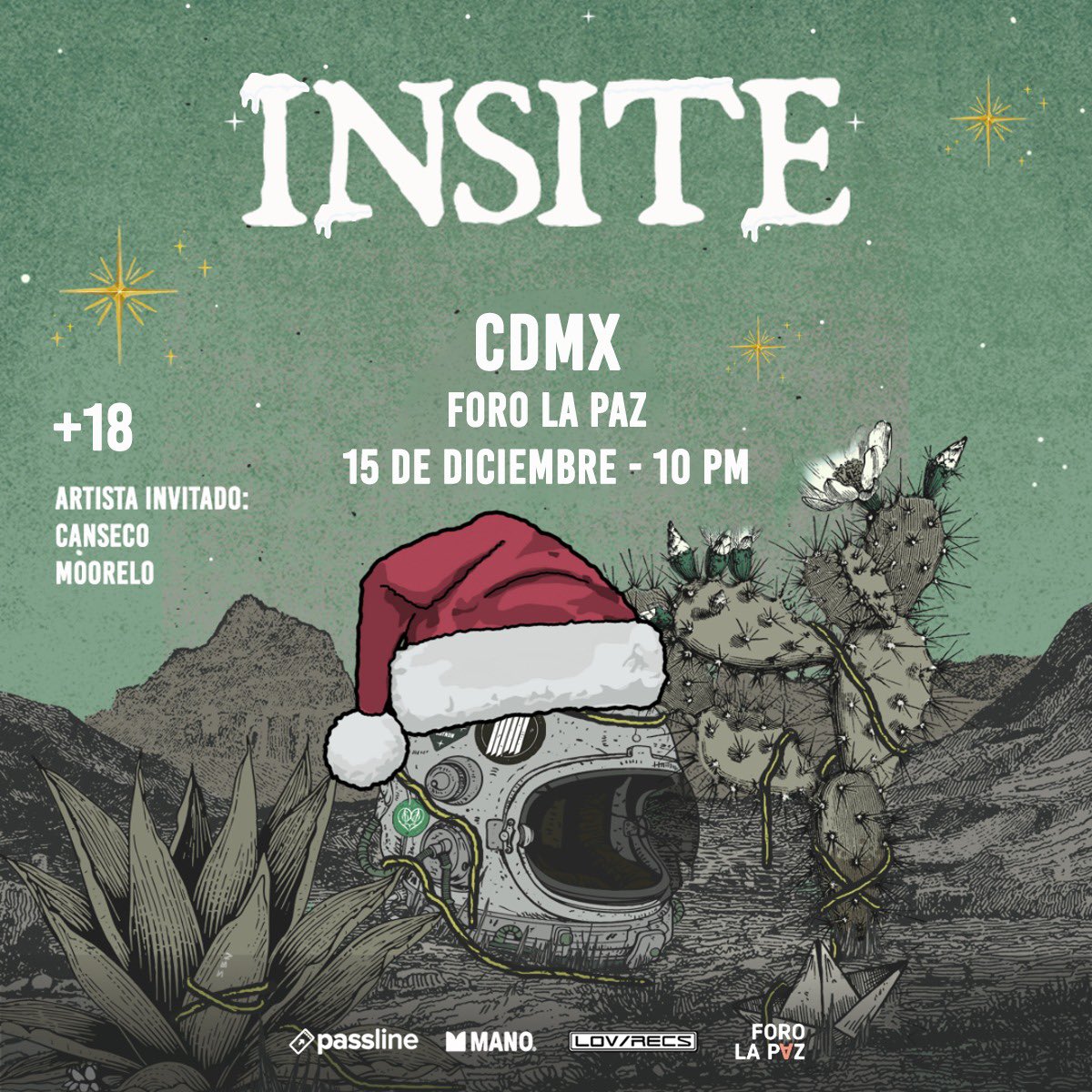 Se nos canceló nuestro show en Toluca y para cerrar el año hicimos un show de última hora para CDMX.. MAÑANA!! estaremos en el Foro La Paz con estas bandotas de invitados! (Canseco y Moorelo) cáiganle, acompáñennos en este último show!

BOLETOS EN…
passline.com/eventos/insite…