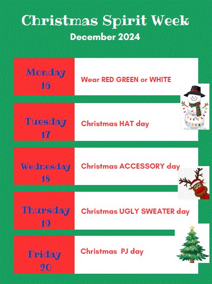Christmas Spirit week begins on Monday!!!!