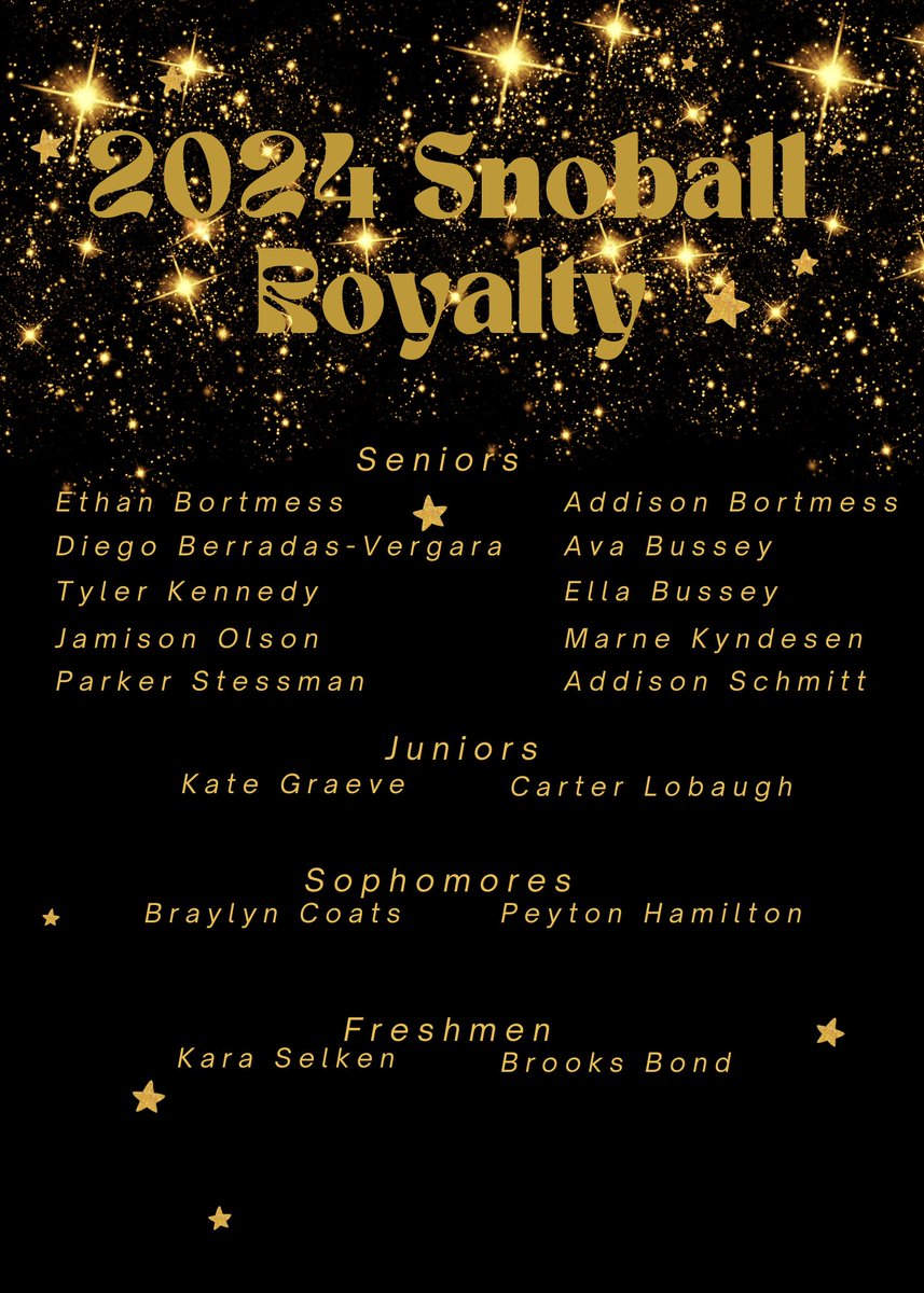 LewisCentralCSD's tweet photo. 👑 Congrats to our 2024 Snoball Royalty! We hope everyone has a great time at the dance tonight ✨

#InspiringExcellenceLC #LCTitans https://t.co/up5eyyqile