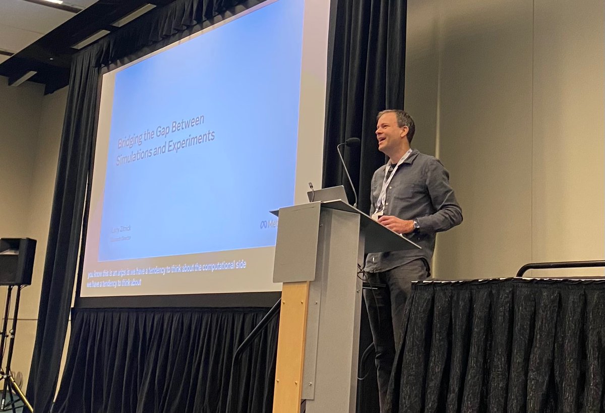 I don’t normally wake up at 8:30, but when I do, I go to the #AI4Mat workshop! Kicking off the day with an ~~energizing~~ talk from Larry Zitnick from <a href="/OpenCatalyst/">FAIR Chemistry</a> <a href="/AIatMeta/">AI at Meta</a> on finding better energy materials and bridging the gap between computation and experiments ⚡️☕️🔋
