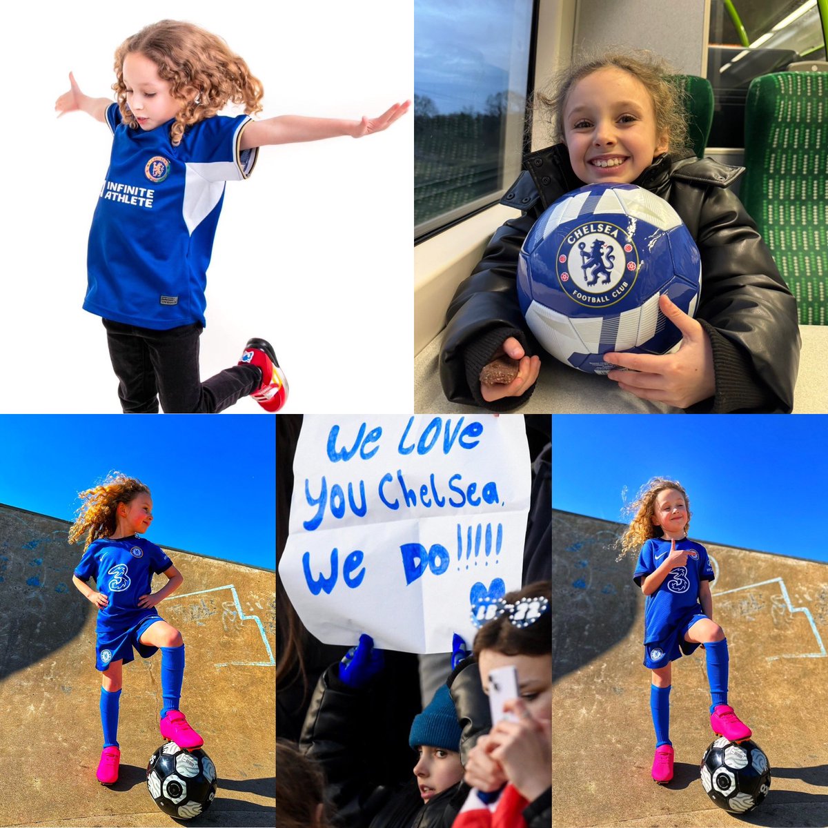 JojoD36's tweet photo. @ChelseaFCW Maggie loves it when Chelsea come to Leicester. 3 years in a row now, she’s over the moon about that photo! And of course straight home to the park for a kick around 💙 https://t.co/VkGXsoOIAh