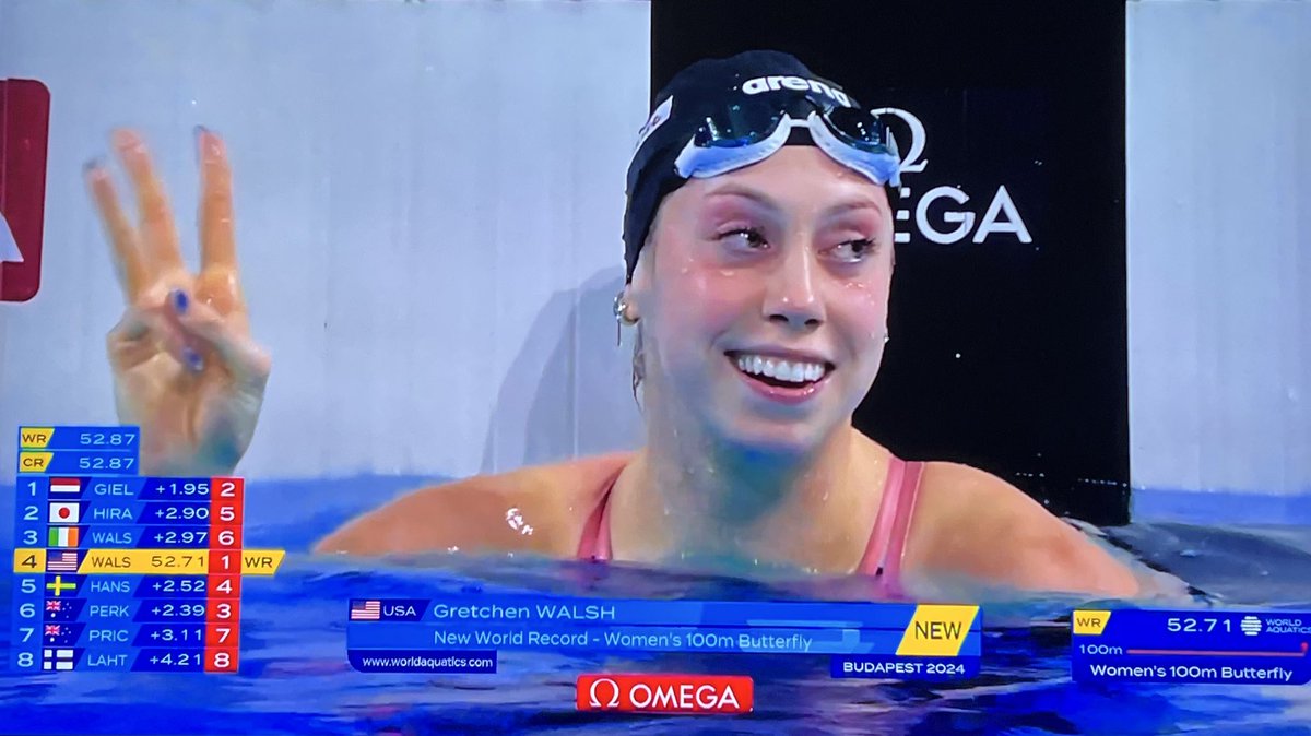 WORLD RECORD #8 FOR GRETCHEN WALSH!!! 

24.18 at the 50⁉️ 
‼️52.71‼️

It’s Gretchen Walsh’s universe and we are but a speck of dust. We are witnessing HISTORY. 
🐐🇺🇸🐐🇺🇸🐐🇺🇸🐐🇺🇸🐐🇺🇸🐐🇺🇸🐐🇺🇸🐐