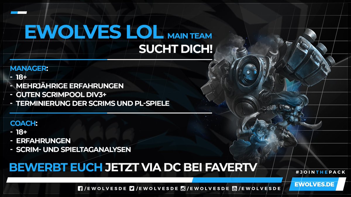 [#LeagueOfLegends]

Vielen Dank an @ews_nilox für die unfassbaren 5 Jahre! Nun will er eine neue Herausforderung finden und wünschen Dir viel Erfolg dabei!

Somit suchen wir einen Manager und einen Coach für unser Main-Team. Gern via DC bei favertv melden.