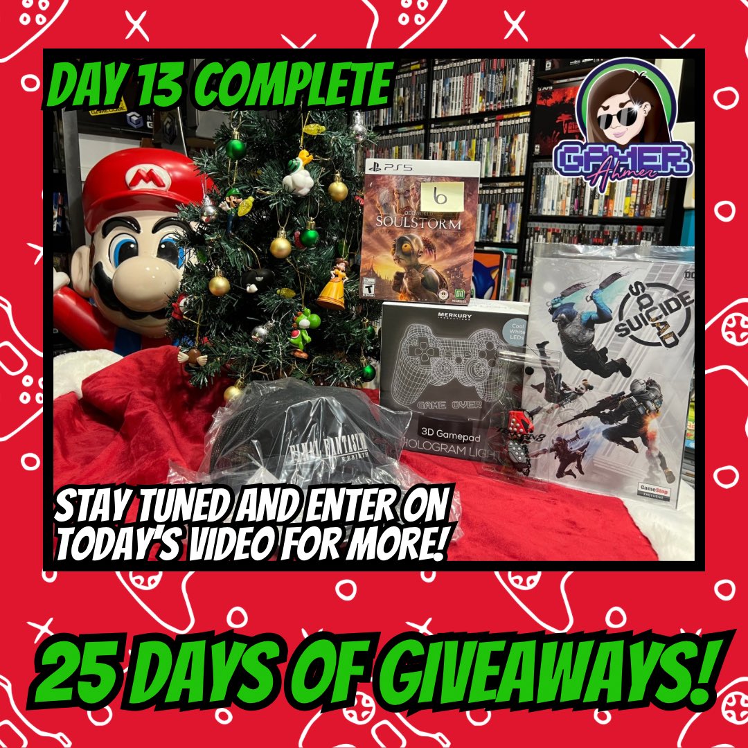 GamerAhmer's tweet photo. Day 13 has completed! Stay tuned for today’s short and be sure to comment for a chance to win! #videogames #games #gamerahmer #christmas #25daysofchristmas #25daysofgiveaways #giveaway #playstation #ps5 #retrogaming #nintendo #happyholidays https://t.co/a9B2vUuMy8