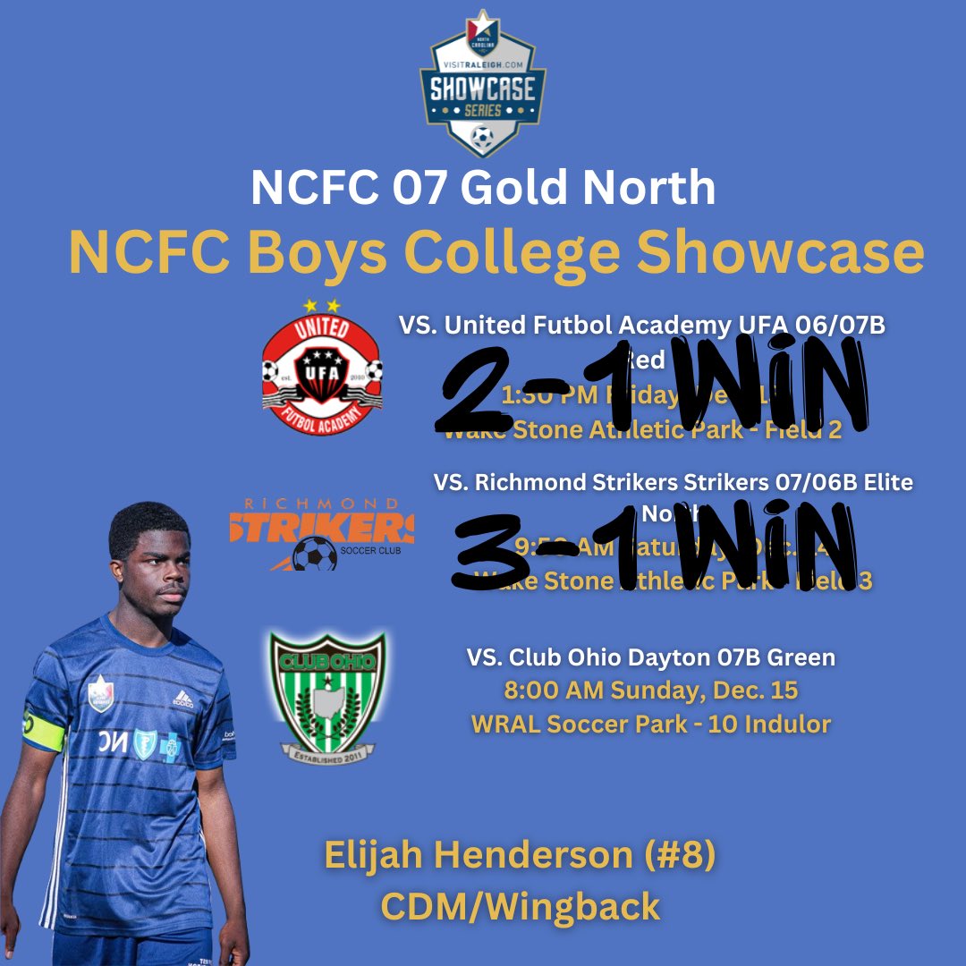Day 2 of the NCFC College Showcase! One more day of competition against Club Ohio Green <a href="/8am/">8am</a> WRAL Field 10