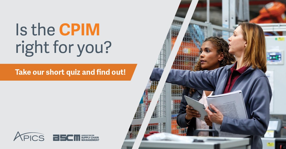 ascm_hq's tweet image. The APICS Certified in Planning and Inventory Management (CPIM) equips you with the knowledge to navigate disruptions, effectively manage demand fluctuations and mitigate supply chain risks.

Take our quick quiz to assess your CPIM knowledge. bit.ly/49Amgca

#apics #cpim
