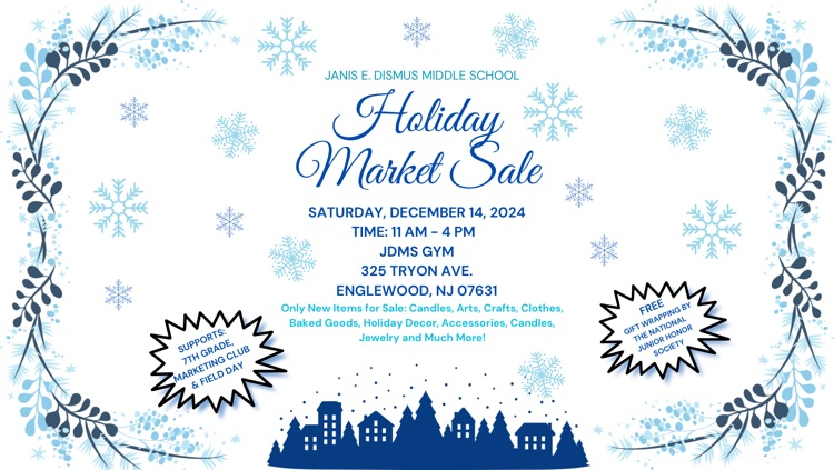 Don't forget to come to the JDMS Holiday Market Sale. This Saturday until 4 PM! Free Gift Wrapping Provided!