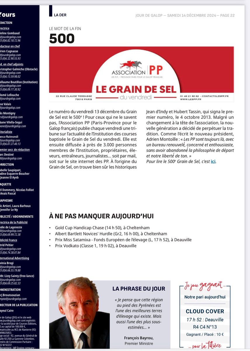 500 numéros du Grain de Sel du vendredi ! Bon anniversaire à l’Association PP. Et merci à #jourdegalop pour cette publication