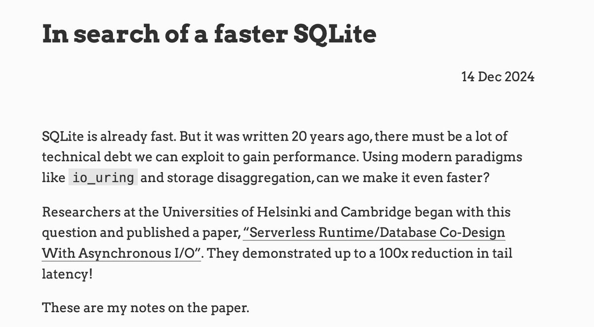 Published a new blog post: In Search of a Faster SQLite