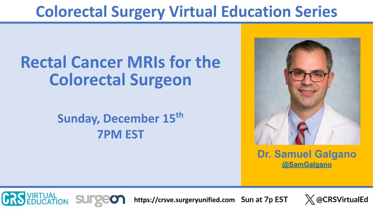 CRSVirtualEd (@crsvirtualed) on Twitter photo Happening TOMORROW @ 7p EST! Join us live with <a href="/SamGalgano/">Sam Galgano</a> to learn about MRIs for rectal cancer!
Link to the live here: share.surgeonapp.com/public/share/4โฆ
Sign up for the mailing list here: crsve.surgeryunified.com
<a href="/UABRadiology/">UAB Radiology</a> <a href="/UABGISurgery/">UAB GI Surgery</a>
#CRSVE #MedEd Happening TOMORROW @ 7p EST! Join us live with <a href="/SamGalgano/">Sam Galgano</a> to learn about MRIs for rectal cancer!
Link to the live here: share.surgeonapp.com/public/share/4โฆ
Sign up for the mailing list here: crsve.surgeryunified.com
<a href="/UABRadiology/">UAB Radiology</a> <a href="/UABGISurgery/">UAB GI Surgery</a>
#CRSVE #MedEd