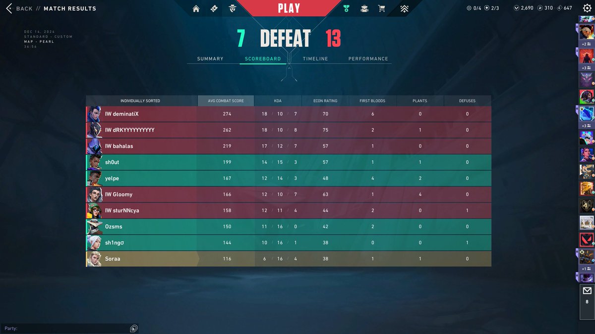 0-2 vs <a href="/IWcats/">DenizBank İstanbul Wildcats</a> ilk defa birlikte oynadık yine de dikkate alınabilecek bir ilerleme kaydettiğimizi düşünüyorum, takım arkadaşlarımın eline sağlık hepsi elinden geleni yaptı, turnuvanın devamında IW ekibine başarılar dilerim. <a href="/Sh1ngovlr/">Sh1ngo</a>  <a href="/ozsmsvl/">Ozsms</a>  <a href="/Sh0utvlr/">ULF sh0ut</a> <a href="/yelpefps/">yelpe</a>