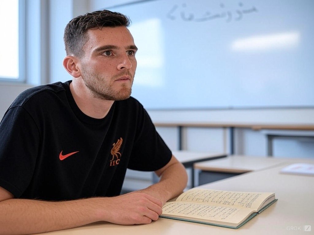 NeverBasic100k's tweet image. It’s time for Andrew Robertson to learn Arabic buddy.