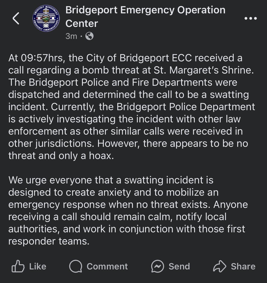 PRELIMINARY REPORT: BOMB THREAT AT ST. MARGARET’S SHRINE