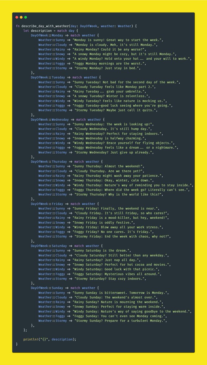 icanvardar's tweet image. my fren: rust has amazing syntax

the syntax of rust: