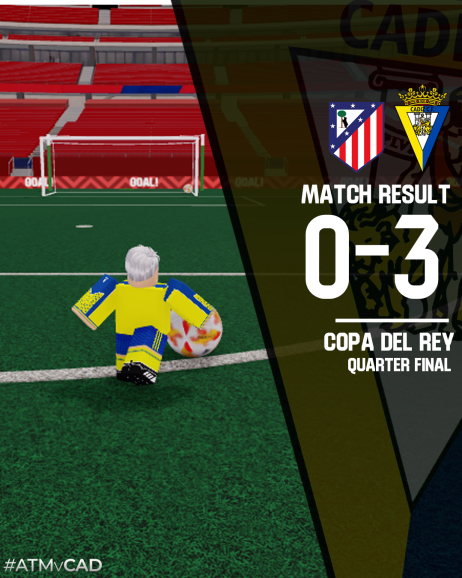 LaligaRBLX's tweet photo. Cádiz make into the last 4!!
A masterclass display from Cádiz CF tonight sees them qualify for the semi final of the Copa Del Rey where they will meet Girona.

#LaLiga #Spain #Roblox #Football https://t.co/E6O06srXZZ