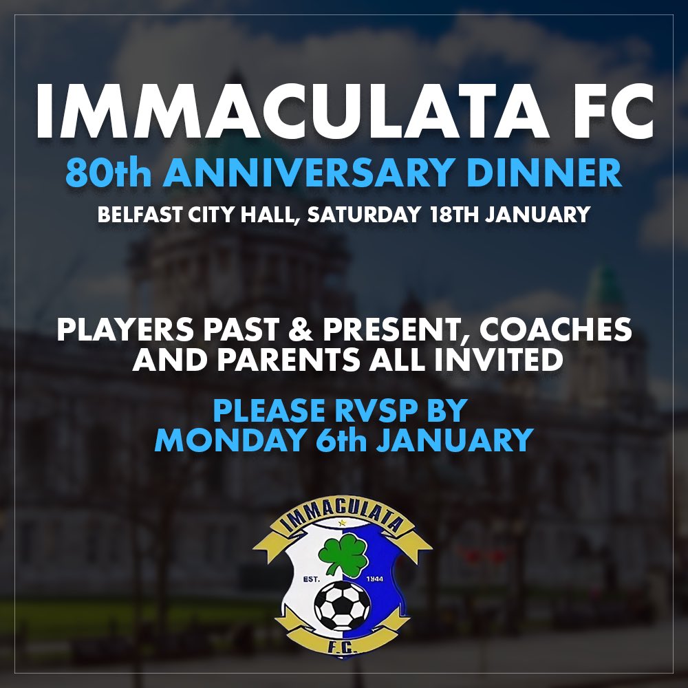 We will be celebrating our 80th anniversary on Saturday 18th January in Belfast City Hall. 💙

Inviting everyone who has been associated with the club past and present for an evening of celebration. 

Register interest here:
docs.google.com/forms/d/e/1FAI…