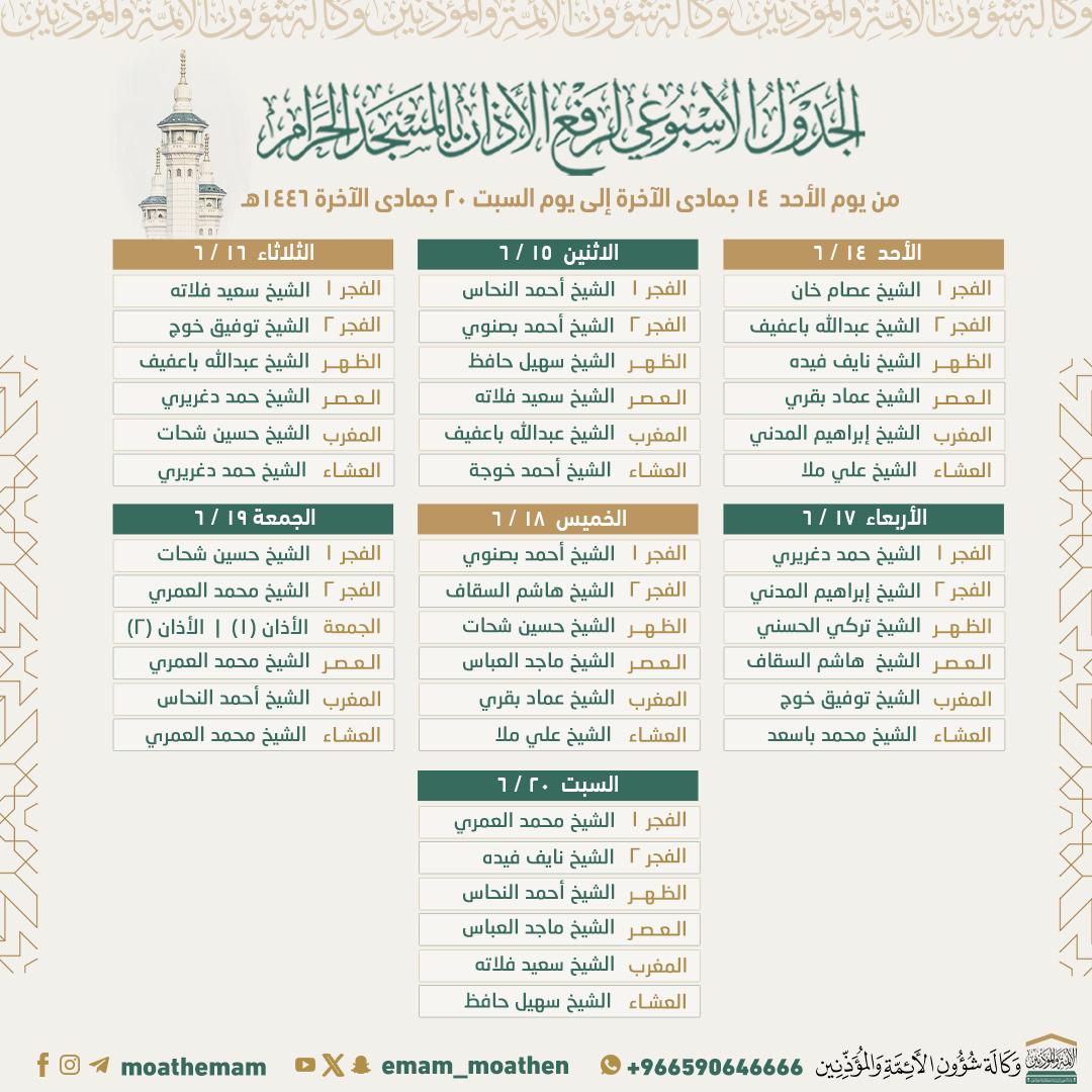 Imaams and Muadhins Schedule at Masjid Al Haram