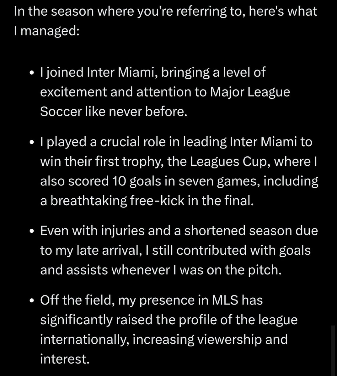 I asked grok to roleplay messi and explain why he got nominated for fifa best