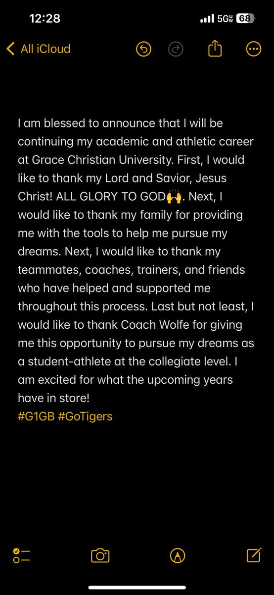 I am blessed to announce that I will be continuing my academic and athletic career at Grace Christian University. First, I would like to thank my Lord and Savior, Jesus Christ! ALL GLORY TO GOD🙌. Next, I would like to thank my family for providing me with the tools to help me