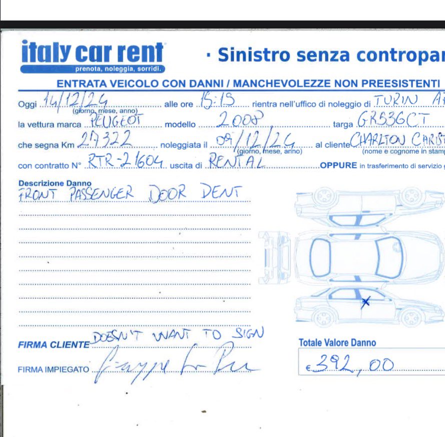 ccmchar's tweet photo. #carhireripoff
#italycarrental
400euros for a 1 euro dent from @ITALYCARRENT BEWARE https://t.co/BkEg9xZlXY