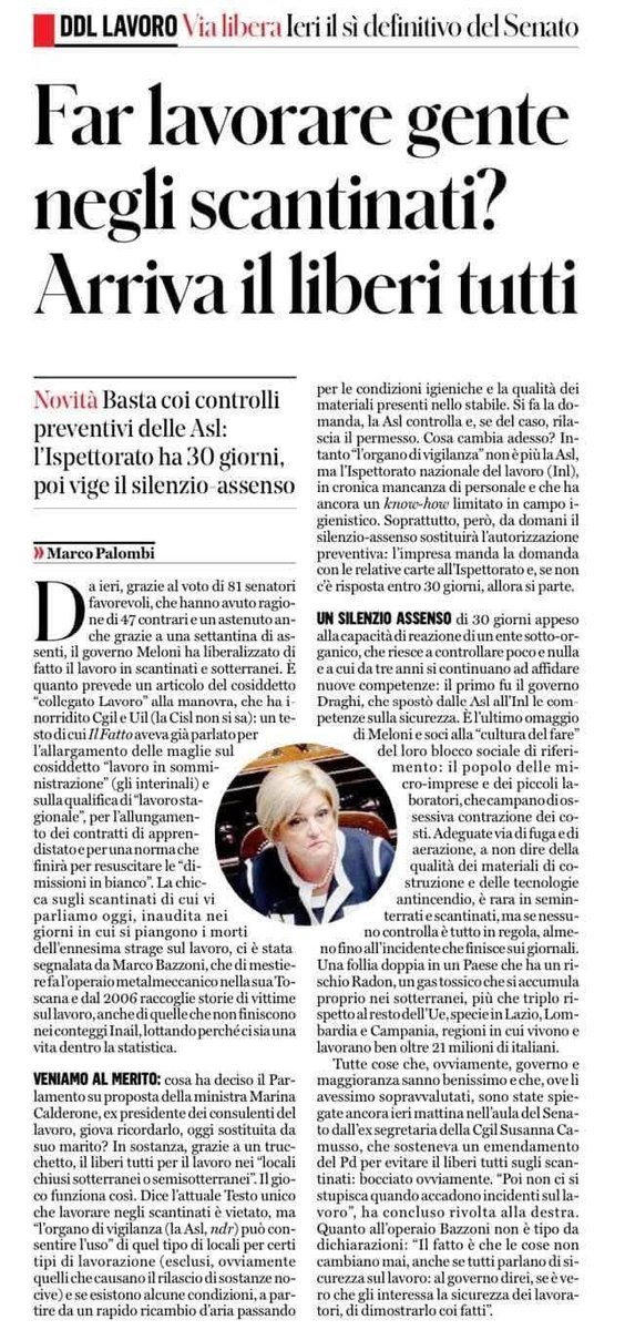 Favoriscono la somministrazione di manodopera, il lavoro stagionale e allungano i tempi dell’apprendistato, tolgono competenze su salute e sicurezza del lavoro alle ASL e rendono possibile il lavoro negli scantinati.
La destra sociale, quella parte dei lavoratori