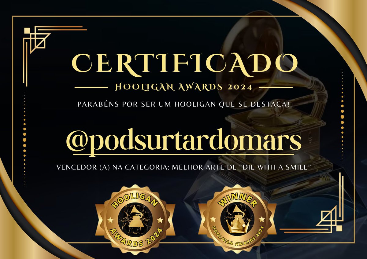 Hooligan_Awards's tweet photo. COM 53,1% DOS VOTOS, A MELHOR ARTE DE "DIE WITH A SMILE" É A SUA:

✨ @PODSURTARDOMARS ✨

#HooliganAwards https://t.co/RC3iwmDLsE
