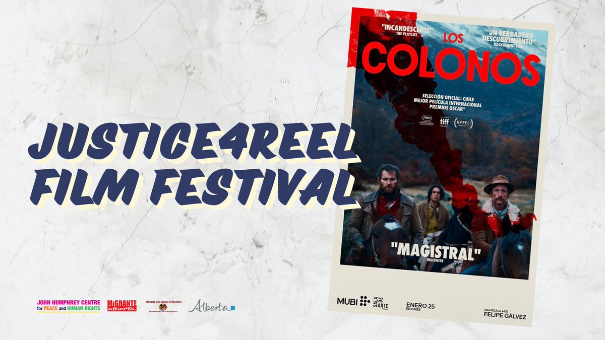 Join us this afternoon for the #Justice4Reel film fest for a free screening of the gorgeous and powerful Los Colonos ("The Settlers")! We're at <a href="/ckuaradio/">CKUA Radio</a> (9804 Jasper, #YEG). 
See full lineup &amp; more info: jhcentre.org/justice4reel-f…
#YEGEvents #HumanRights #JHC