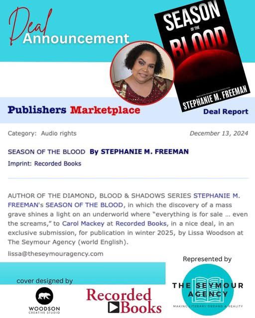 sfreemanauthor's tweet photo. I am thrilled to announce that with the help of my amazing agent, Lissa Woodson of The Seymour Agency, I've landed an audiobook deal for SEASON OF THE BLOOD, which was acquired by CAROL MACKEY of RECORDED BOOKS!
#RecordedBooks
. https://t.co/7ZgZOfM8Xo