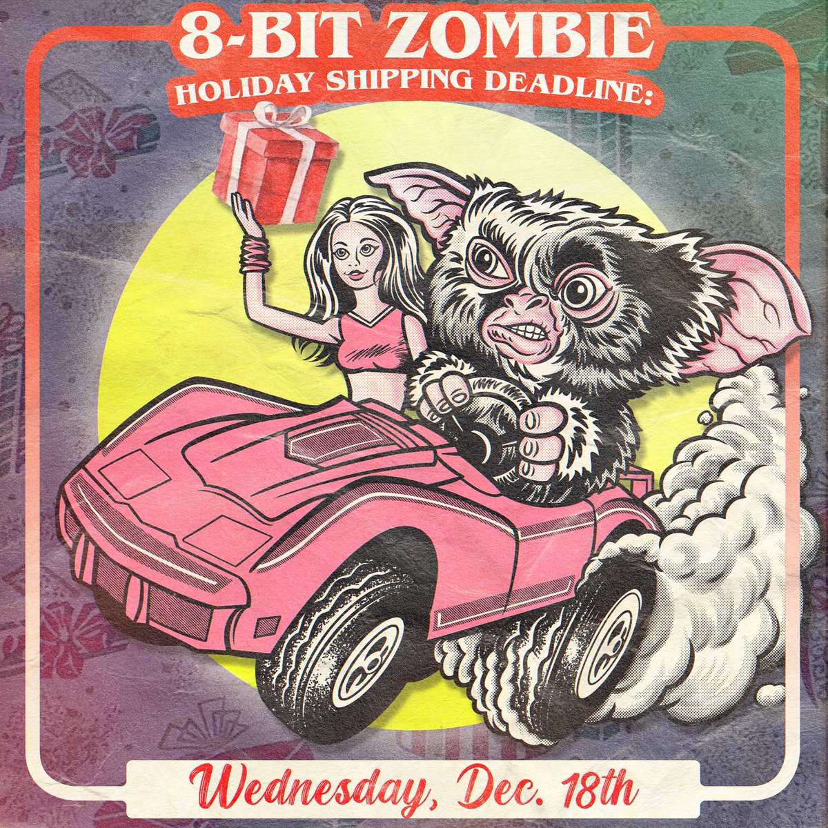 The holiday shipping deadline is coming up fast! Get your last minute gifts ordered NOW to be delivered by Gizmo in time for Xmas. U.S. orders from now until the 18th ship FREE &amp; I’m upgrading every order to Mogwai mail (Priority) for free as well! 🏎️🎁💨
8BITZOMBIE.COM