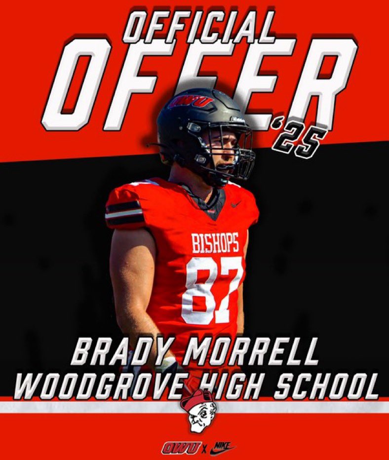 Brady Morrell (@bradymorrell17) on Twitter photo Thankful to receive an offer from Ohio Wesleyan University! Thank you <a href="/CoachTomWatts/">Tom Watts</a>
<a href="/barlow_coach/">Derek Barlow</a> <a href="/WGroveFootball1/">Woodgrove Football</a> Thankful to receive an offer from Ohio Wesleyan University! Thank you <a href="/CoachTomWatts/">Tom Watts</a>
<a href="/barlow_coach/">Derek Barlow</a> <a href="/WGroveFootball1/">Woodgrove Football</a>
