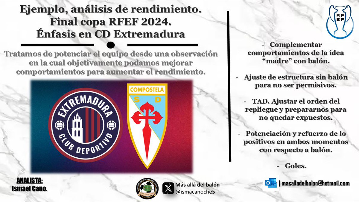 ANÁLISIS DE RENDIMIENTO ‼️ tipo.

Ejemplo de ello ⬇️ 
tomando como referencia la final de copa <a href="/rfef/">RFEF</a> entre el <a href="/CDExt1924/">CD EXTREMADURA</a> y la 
<a href="/SD_Compostela/">S.D. Compostela</a> 

Haciendo énfasis en el equipo de #Almendralejo 

ACOMPÁÑAME‼️ 🧵 [Hilo sobre mejora de rendimiento mediante el video]

<a href="/ObjetivoAnalist/">Objetivo Analista</a>