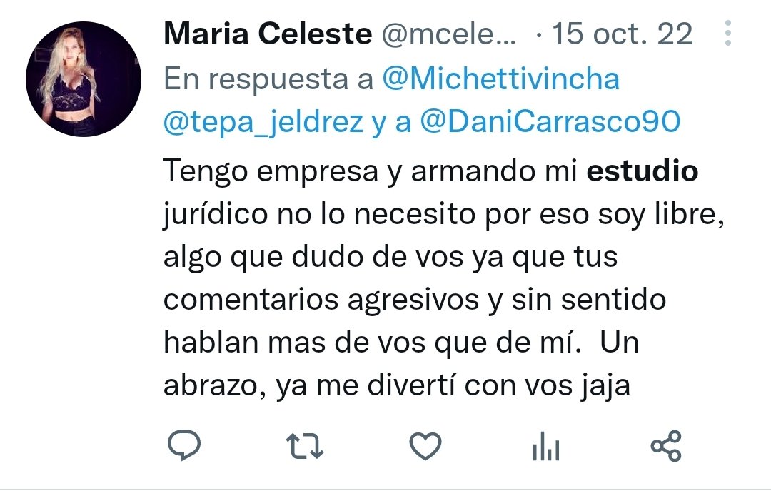 Se acuerdan cuando les dije que Celeste Ponce se decía abogada y no lo era? Estaba re organizando mis carpetas del celular y encontré todo. Habría que preguntarle si al final abrió el estudio jurídico.