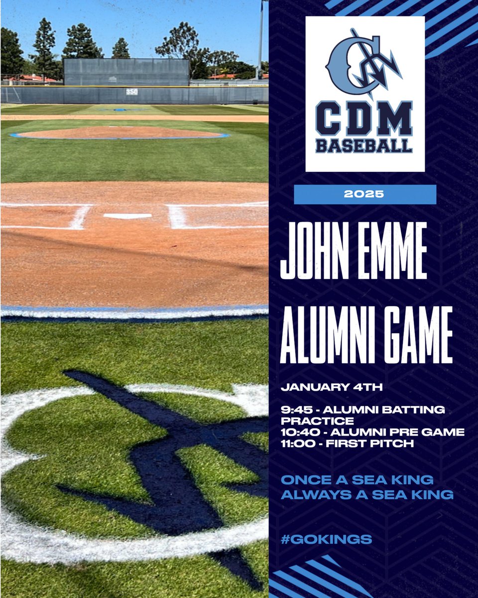 Corona del Mar HS Baseball (@cdm_baseball) on Twitter photo Calling all alumni. Dust off the glove and spikes. We hope you can join us on January 4th for our Alumni game. <a href="/family_cd/">CdMBaseballFamily</a> <a href="/SportsDunn/">DunnWriteSports</a> Calling all alumni. Dust off the glove and spikes. We hope you can join us on January 4th for our Alumni game. <a href="/family_cd/">CdMBaseballFamily</a> <a href="/SportsDunn/">DunnWriteSports</a>