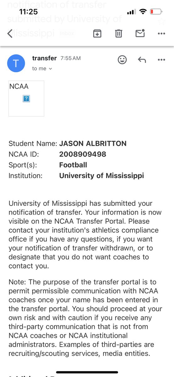 First, I want to thank Coach kiffin, Coach Smith and the rest of the coaching staff along with my teammates, for such a great opportunity and experience here at Ole Miss for the last 2 seasons. After careful consideration with my family, I am officially in the transfer portal