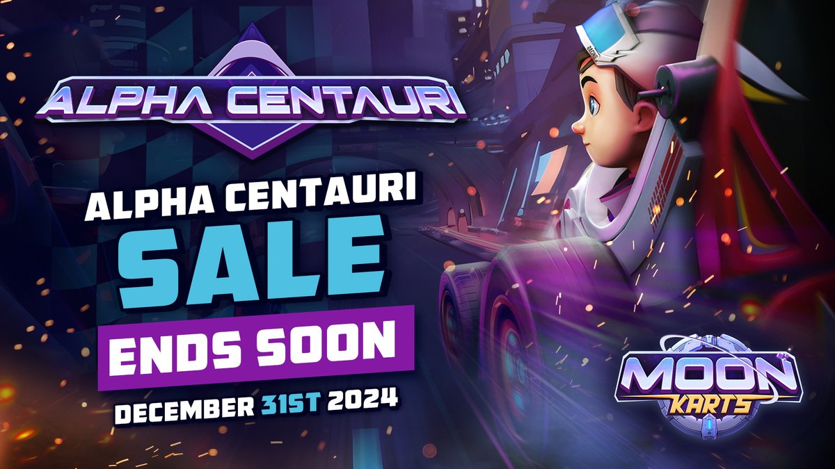 Time is running out! Grab your Alpha Centauri packs in Moonkarts before December 31st, 2024. 

Don’t miss this chance to boost your collection and dominate the track. 

Get your packs now! arcadecolony.com/shop/moonkarts 

Play Moonkarts at: moonkarts.arcadecolony.com