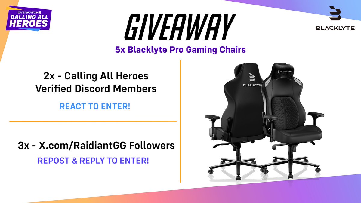 🎉 GIVEAWAY TIME 🎉

In celebration of #CallingAllHeroes Major 3, <a href="/GoBlacklyte/">Blacklyte</a> is giving away three Kraken Pro Gaming Chairs! 🎮

To enter:
💜 Like this post
♻️ Retweet this post
🤝 Tag a friend in the comments

Verified CAH players can also enter to win in the CAH Discord 👀