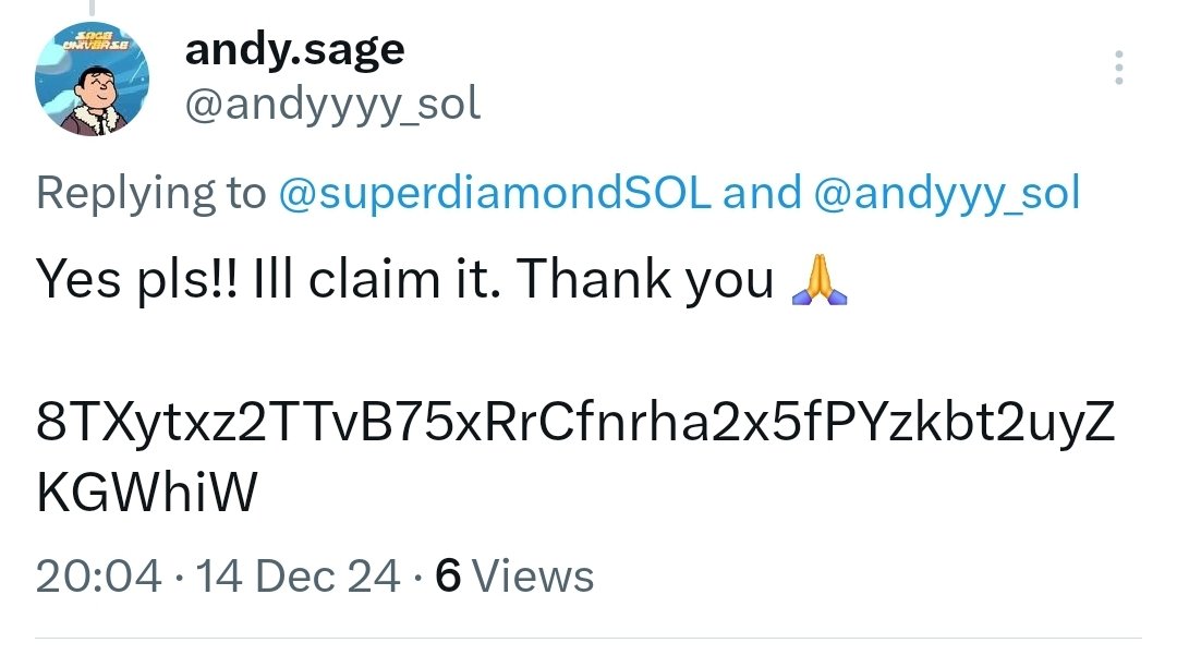 superdiamondSOL's tweet image. From 50$ to 200$!
It was fun, right?
Should I keep going? 👀
If this post gets 200 likes, comments, and retweets, the giveaway's continues from where we stopped  $200!
Same rules apply, winner claims or doubles it.
You have 24h 🤝