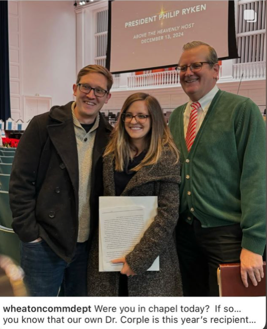 Congratulations to Dr. Danielle Corple, Associate Professor of Communication, this year's recipient of the Leland Ryken Award for Teaching Excellence! @wheatoncollege Read more about Dr. Corple here: wheaton.edu/academics/facu…