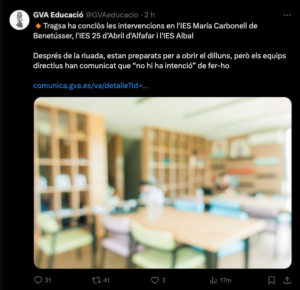 FerranVGarcia's tweet image. Lluita en les xarxes de la @GVAeducacio CONTRA els equips directius de centres educatius públics
[Falsa i difamatòria a més]
En quin moment Rovira els ha retirat la paraula?

Una més de Mazón i Rovira per a la Història Universal de la #Infàmia

#MazónDimissió #RoviraDimissió