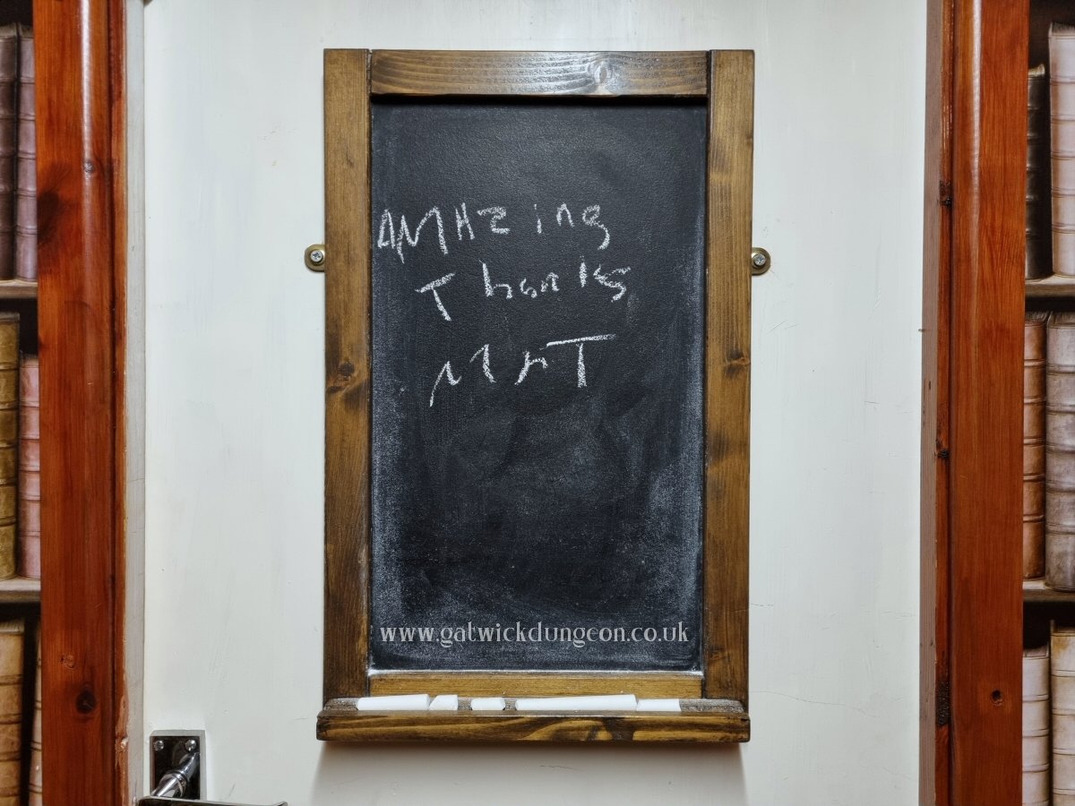 GatwickDungeon's tweet photo. A lovely little thank you message from M &amp; T after their first visit to the Gatwick Dungeon.  https://t.co/kOFY4VTeFw 

#chalkboardmessage #thankyoumessage #gatwickdungeon https://t.co/DOQT8r8a3E