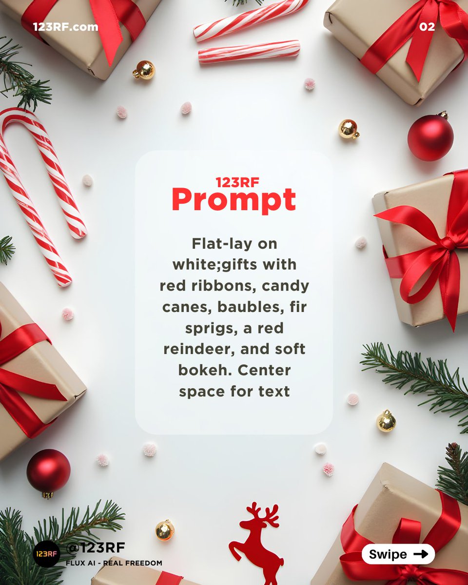 123rf's tweet image. 🎄✨ Unwrap the magic of prompt creativity! ✨🎄

Want to learn and create stunning flat-lay designs this holiday season? 

Try it here: 123rf.to/AIImageGenerat…

#123RF #CreateWith123RF #CreativeContent #AIArt #Christmas #HolidayInspo